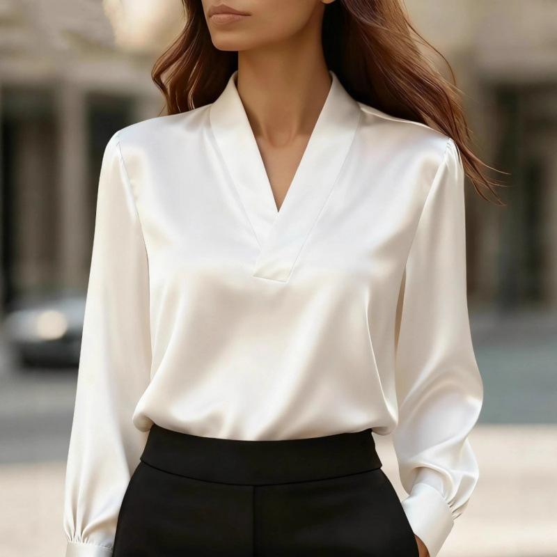 Neues V-Ausschnitt Langarm Temperament Slim Professionelles Hemd High-End Hemd für Damen