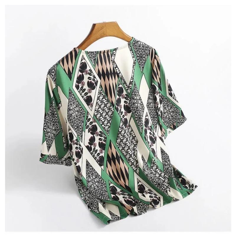 Plus Size Women's Spring Summer Floral Print O Neck Short Sleeve Casual Office Tops Fashion Shirt Blusas