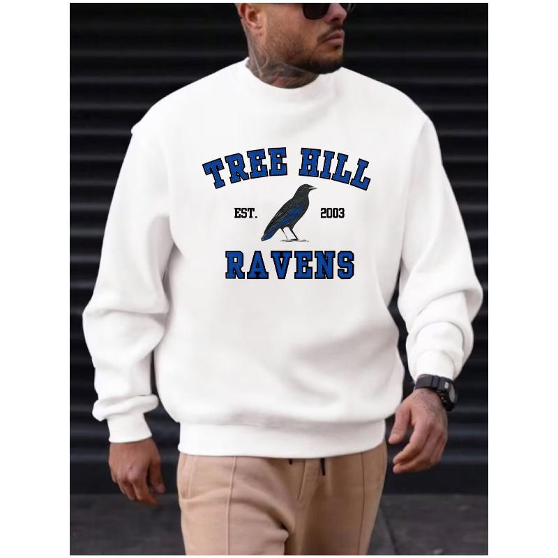 Crew Neck Sweatshirt, Polyester Fabric, Loose Fit Pullover Sweatshirt for Fall Winter XXL белый