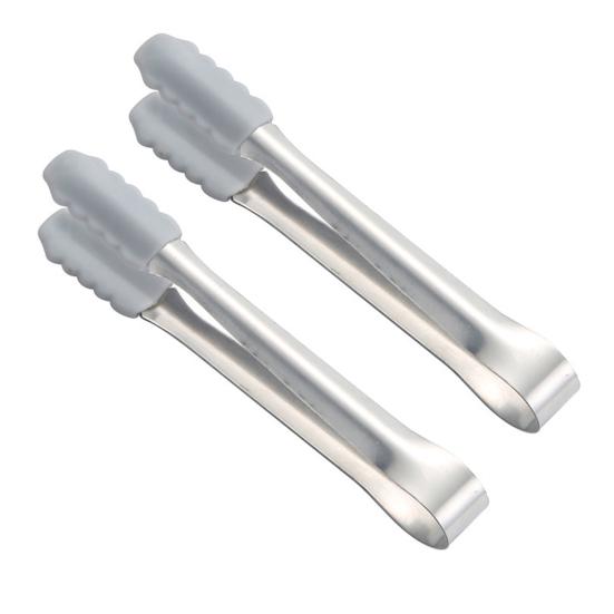 Eiswürfelzange aus Edelstahl mit Silikonspitzen, lebensmittelechtes Küchenwerkzeug für Zuckerwürfel, Eiswürfel, Eier, rutschfester Eierschalenentferner, hitzebeständig