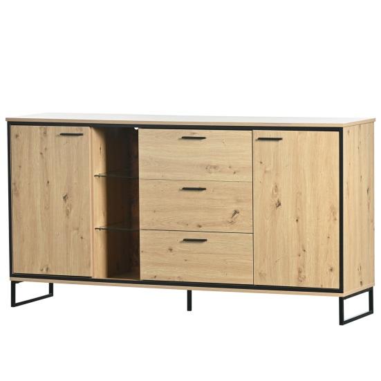 Kitchen Cabinet with Two Doors Three Drawers Wood Grain Metal Legs Wood Color Utility Pantry Dining Room