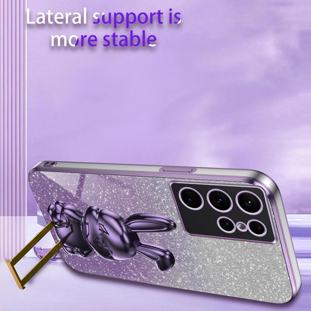 For Samsung Galaxy S24 Ultra Cell Phone Back Protector Cartoon Rabbit Pull-out Kickstand Cover