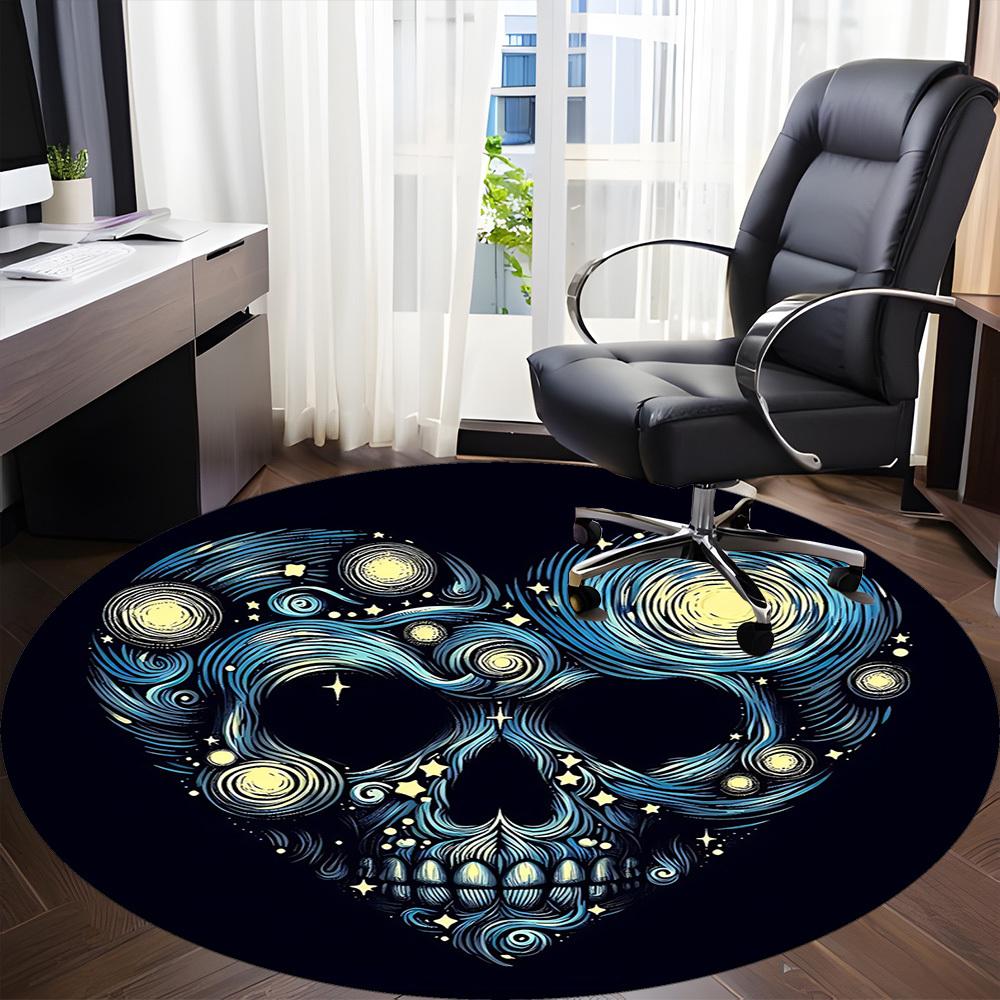 1pc Skull Galaxy Heart Office Round Area Rug, Under Office Chairs Bedroom Living Room Home Decor, Room Deco, Available In Various Sizes