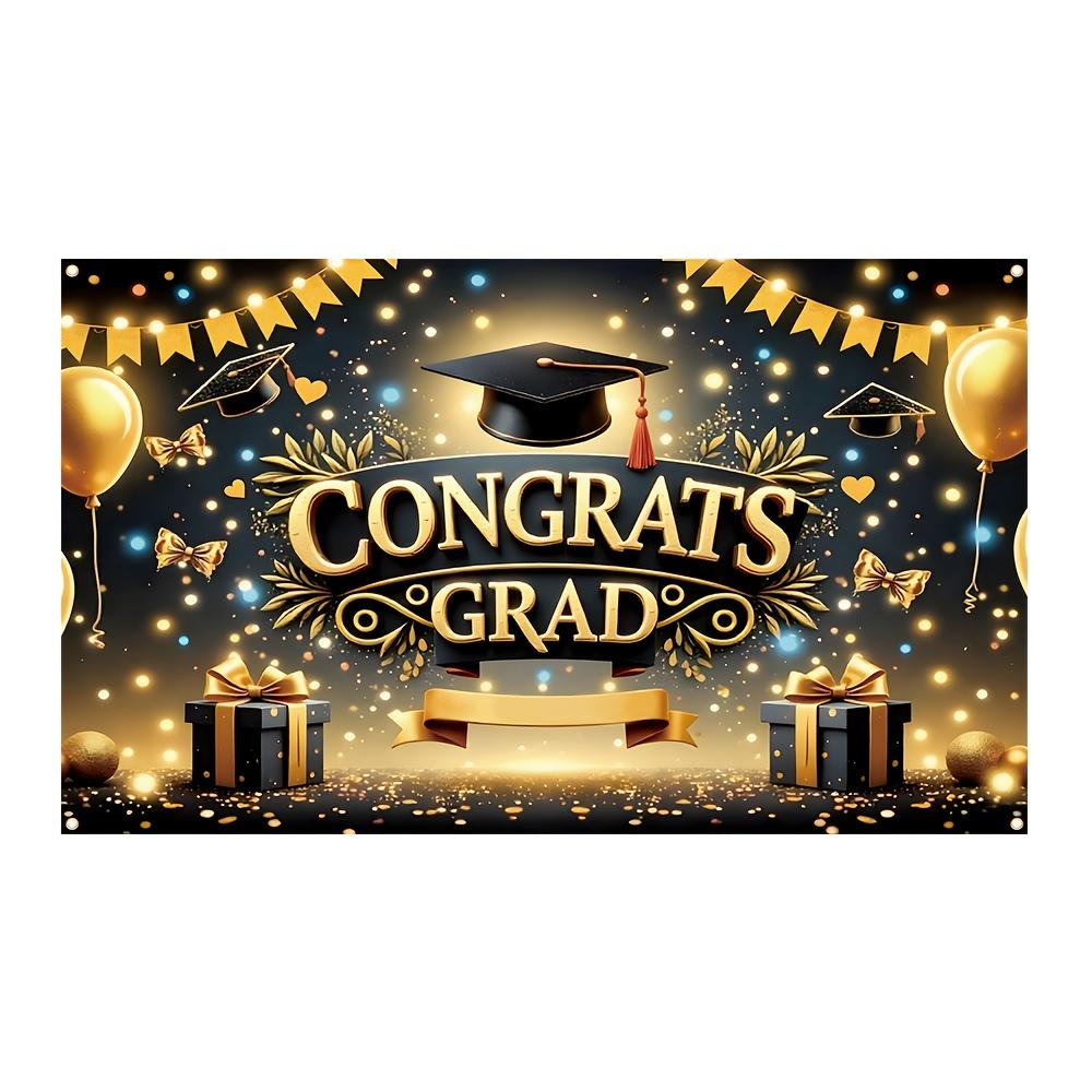 One item black and gold graduation gown congratulatory graduation decoration with balloons and gifts graduation party wall