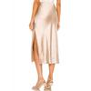 Women's High-Quality Satin Half Skirt With Elastic High Waist Solid Color Split Mid Length Skirt