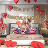 Happy Anniversary Balloon Set  Red Lips and Heart Aluminum Film Balloon Simulation Rose Petals for Valentine's Day Wedding