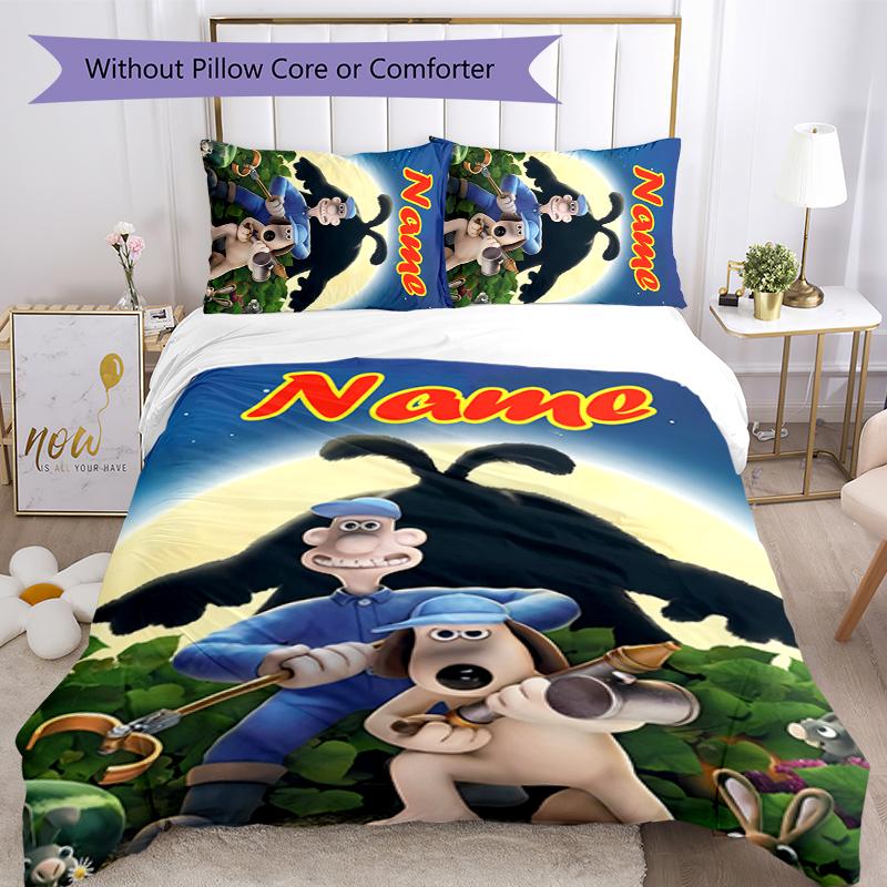 3pcs Custom Name Wallace and Gromit Bedding Set Duvet Cover Closure Includes 1 Duvet Cover & 2 Pillowcases for All Seasons Bedroom Decor