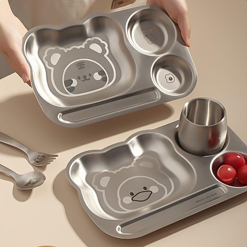 Multi Grids Children's Tableware Square Shaped Food Plate Stainless Steel Plate  Fruit Salad
