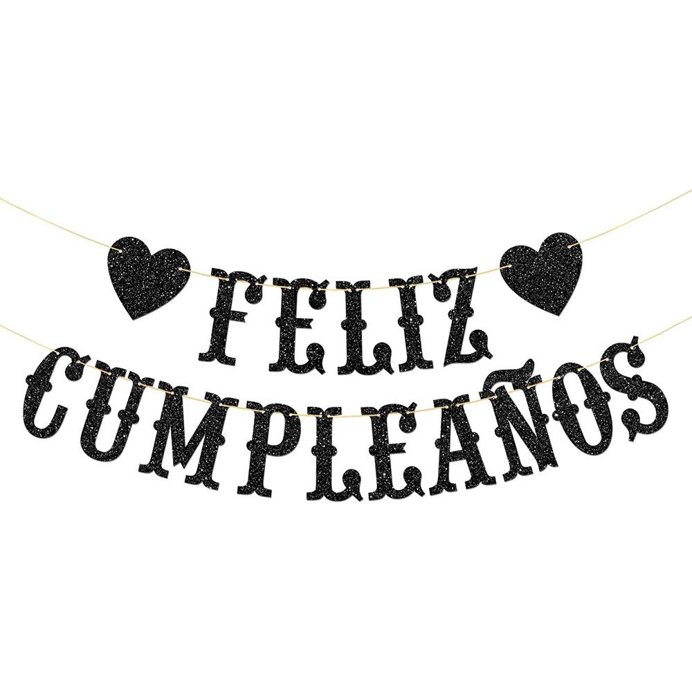 

Feliz Cumpleaños Spanish Glitter Birthday Banner & Streamers чорний