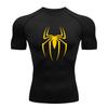 Men's Compression Athletic T-Shirt, Yellow Spider Pattern Quick Dry Breathable Sports Top for Workout Running Gym Training Activewear