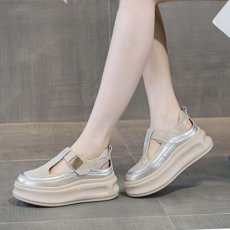 

8816 увеличение внутренней высоты 7 см кроссовки папы женские, лето новинка универсальная корейская версия толстая подошва полая 40 абрикосовый