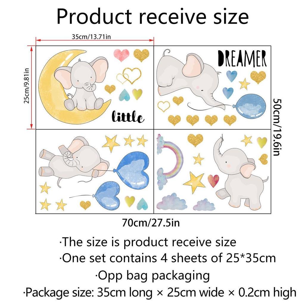 New Cartoon Baby Elephant Balloon Rainbow Wall Stickers Children's Room Living Room Bedroom Background Decorative Wall Paper