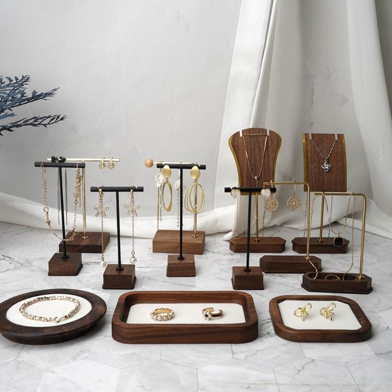 Jewelry Display T-Shape Bar Earrings Show Stand Shelf Wood Rings Holder Rack Jewelry Organizer for Home Decoration