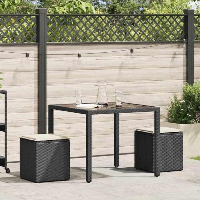 VidaXL Garden Stools with Cushions 2 Pcs Black 40x40x43 Cm Woven Resin, Garden Seat, Outdoor Seating, Cube Stool, 4104039