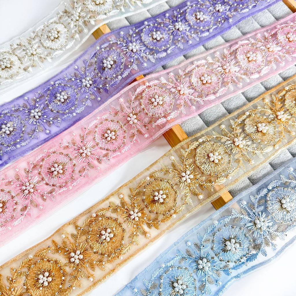 6.5Cm Heavy Industry Multi-Color Bead Embroidery Barcode Clothing Cuffs Skirt Collar Decoration Exotic Ethnic Style Lace