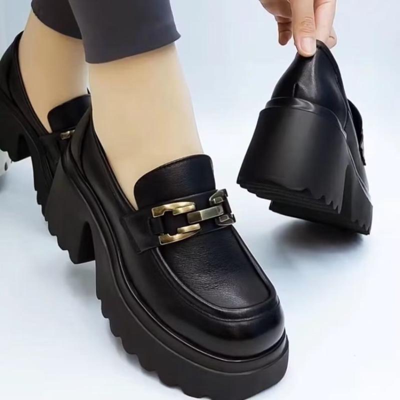 Soft leather versatile small leather shoes platform heightening new autumn lazy one-pedal single shoes