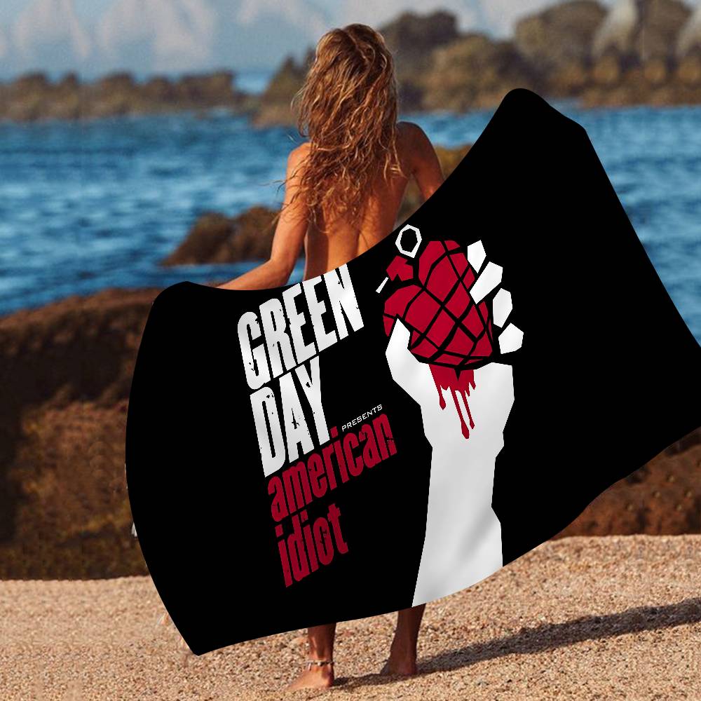 Green Day Music Rock Band Bath Towel Microfiber Soft Water Absorbing Breathable For Girl Kids Decorative Cartoon Beach Towel