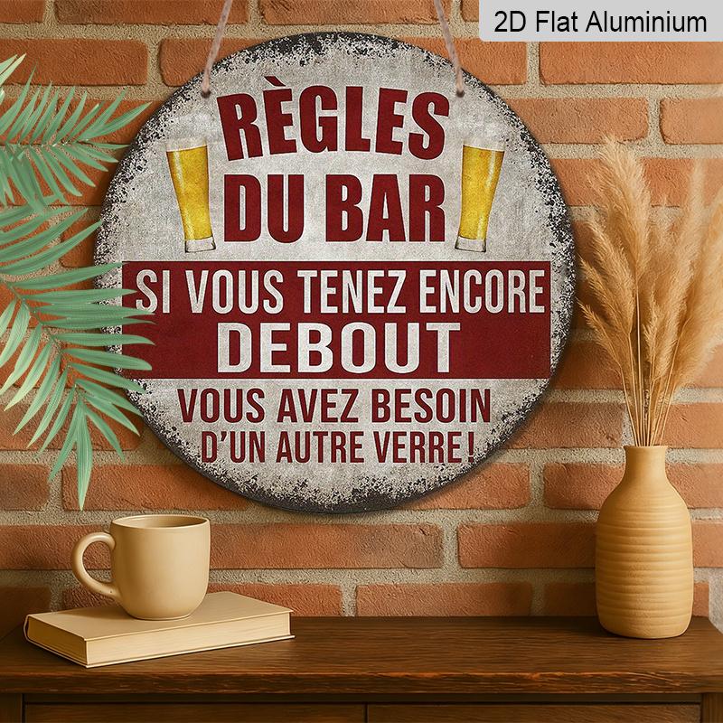 2D Flat, 1pc 2D Flat, 7.87x7.87 Inch Round French Aluminum Sign, Vintage "Bar Rules" Decorative Plaque, Bar Decor Sign for Restaurants, Bars, Cafes