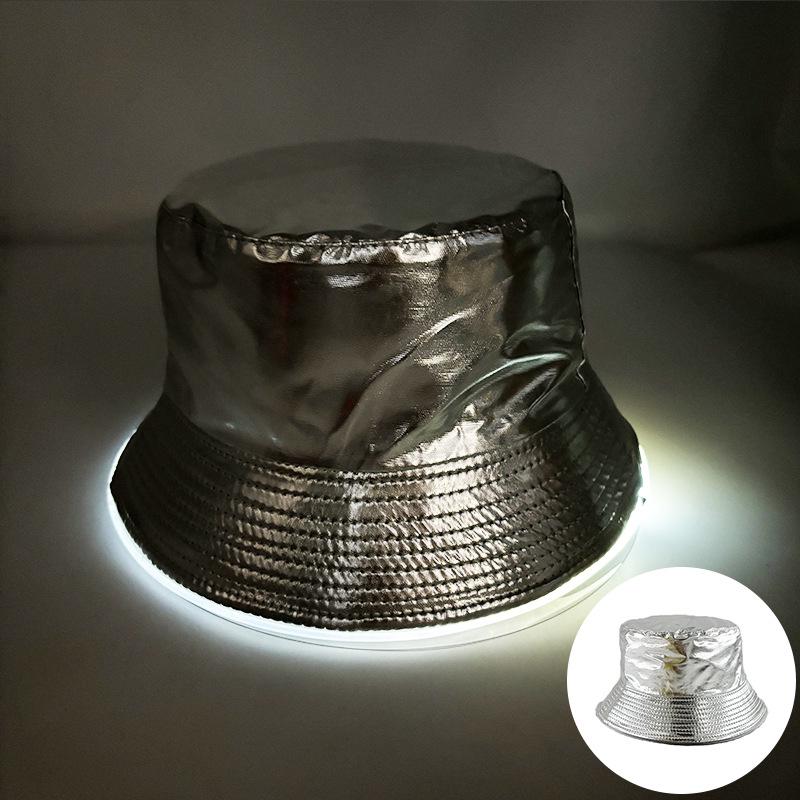 Unisex LED Világítós Hímzett Bucket Kalap Logóval és Egyszínű Lapos Tetővel
