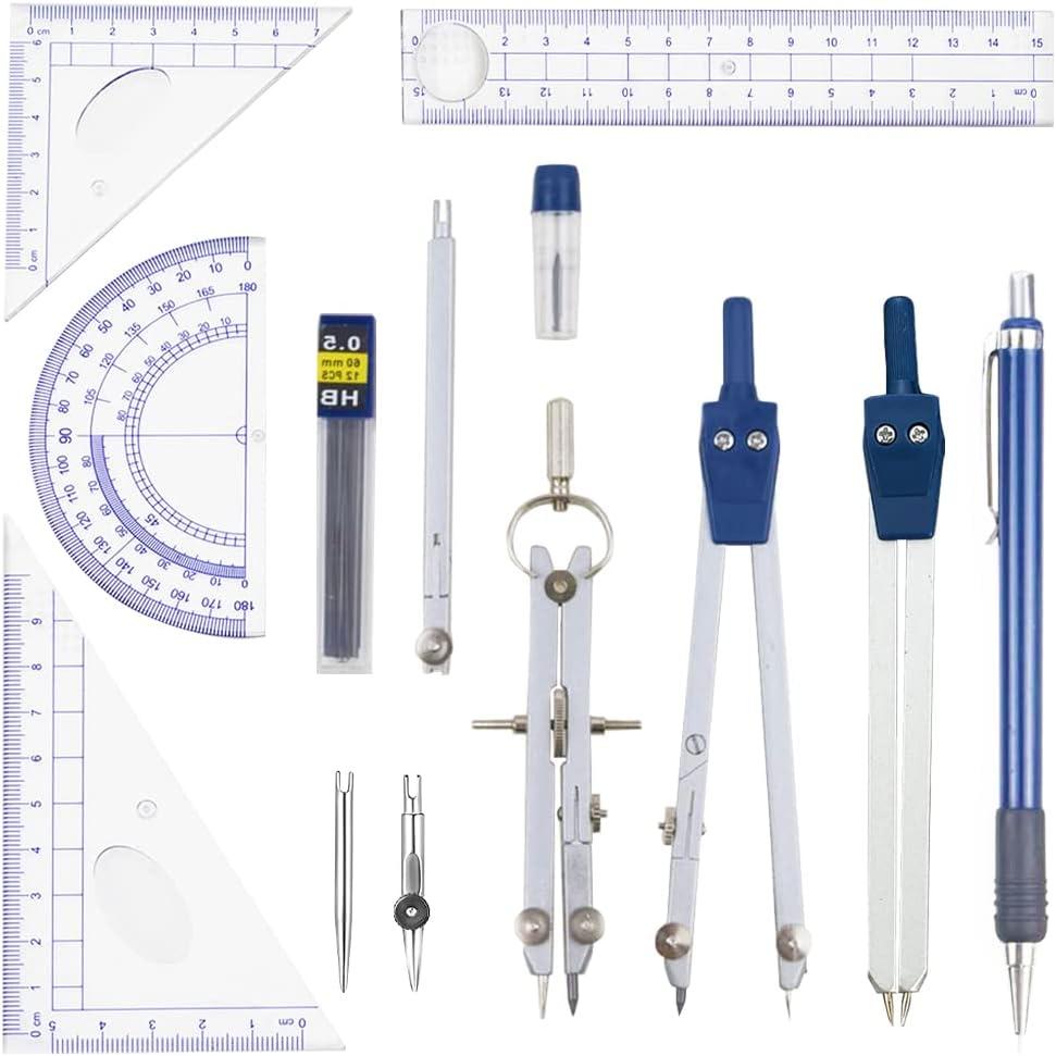 13 ST Geometri Precisionsteckningsverktyg Metallgeometriset Kit Set Matematiskt Passare Teckningsverktyg för Barn Ingenjörer Studenter Snabb Leverans
