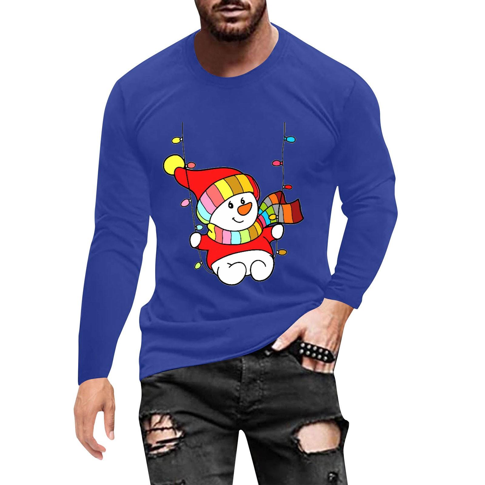 

Муж. Футболка Круглый вырез Одежда Одежда На открытом воздухе Длинный рукав С принтом Модельер Винтаж XXXXL синий