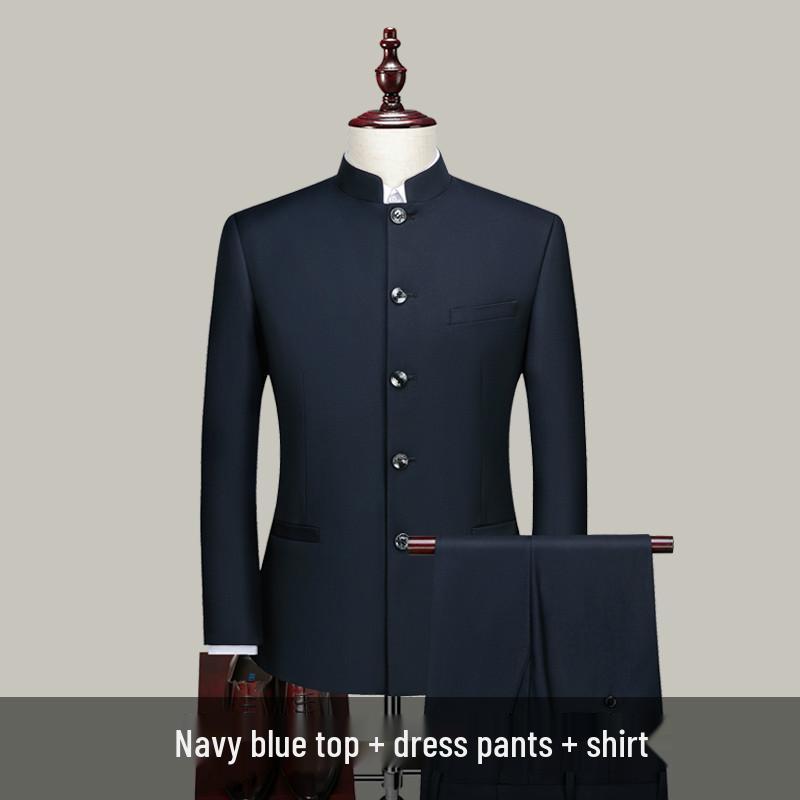 Men's Youth Slim Fit Zhongshan Suit Set - Chinese Stand Collar Wedding Formal Tang Suit