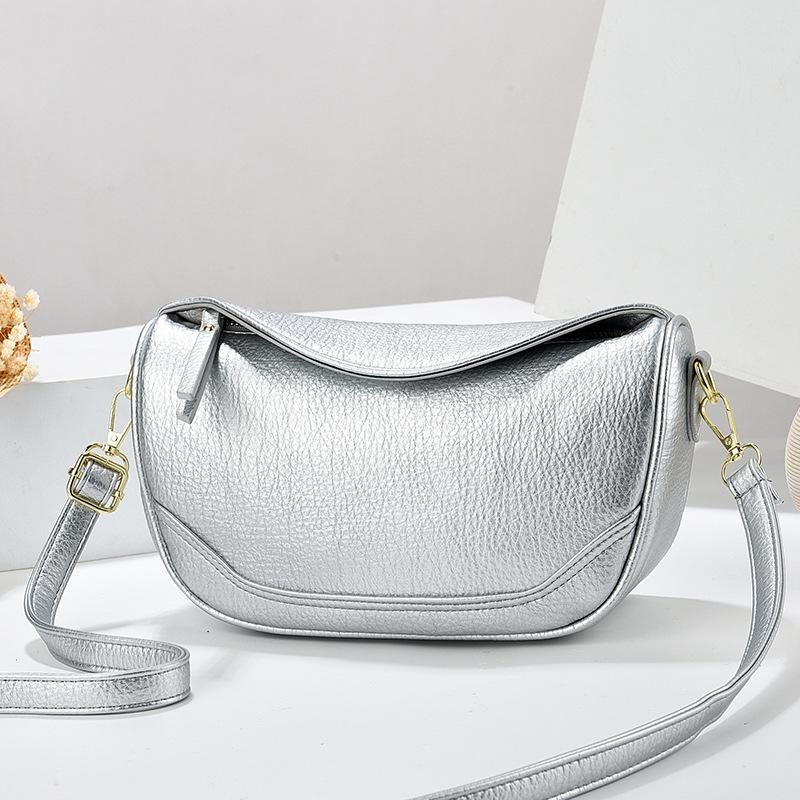 

Сумка женская 2025 лето новая мода простая подмышечная маленькая сумка для свиданий большая вместимость текстура плечевая женская сумка серебряный