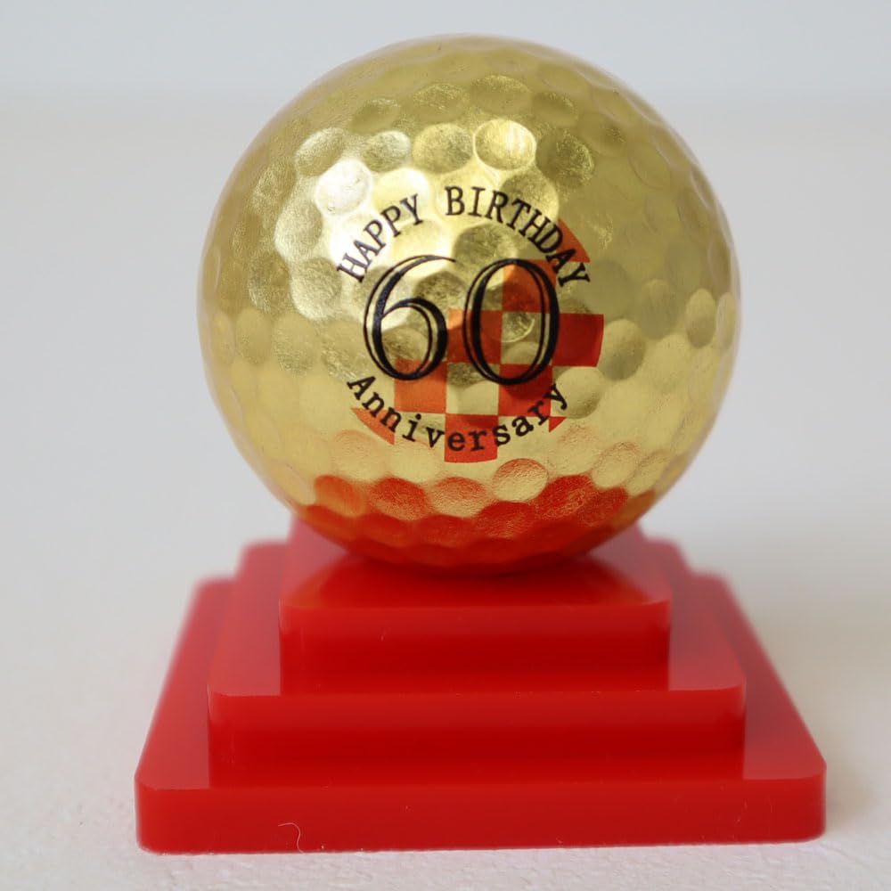 60th Birthday Golf Gift Kanazawa 1 Gold Leaf Golf Ball 1 Acrylic Pedestal Golf Ball Fully Decorated with Traditional Craft Gold Leaf from Kanazawa