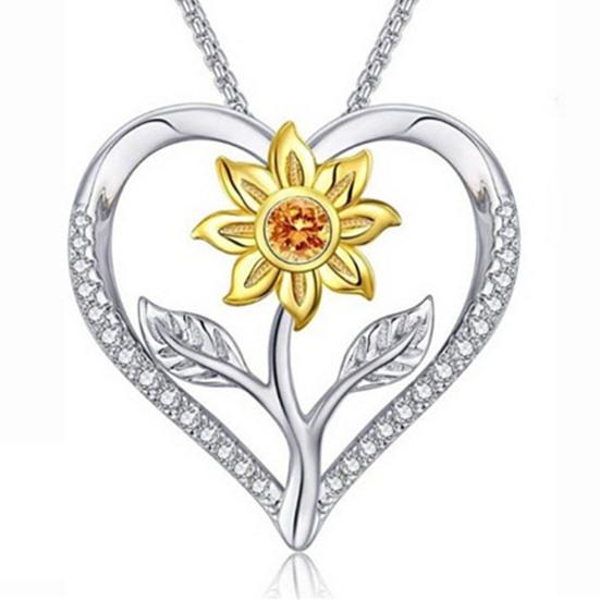 

Ожерелье с подвеской в виде полого сердца с подсолнухом, сверкающее яркое ожерелье с блеском, ювелирные подарки