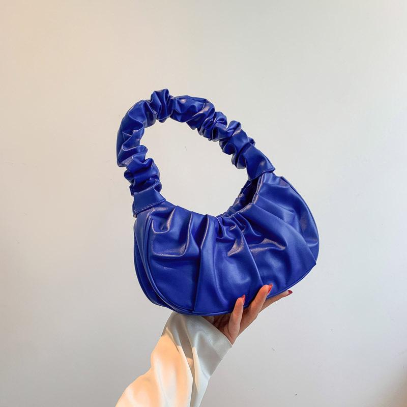 Contrasting Colors New Fashionable Solid Color Pleated Clouds Sweet Shoulder Bag Street Trend Portable Underarm Women's Bag