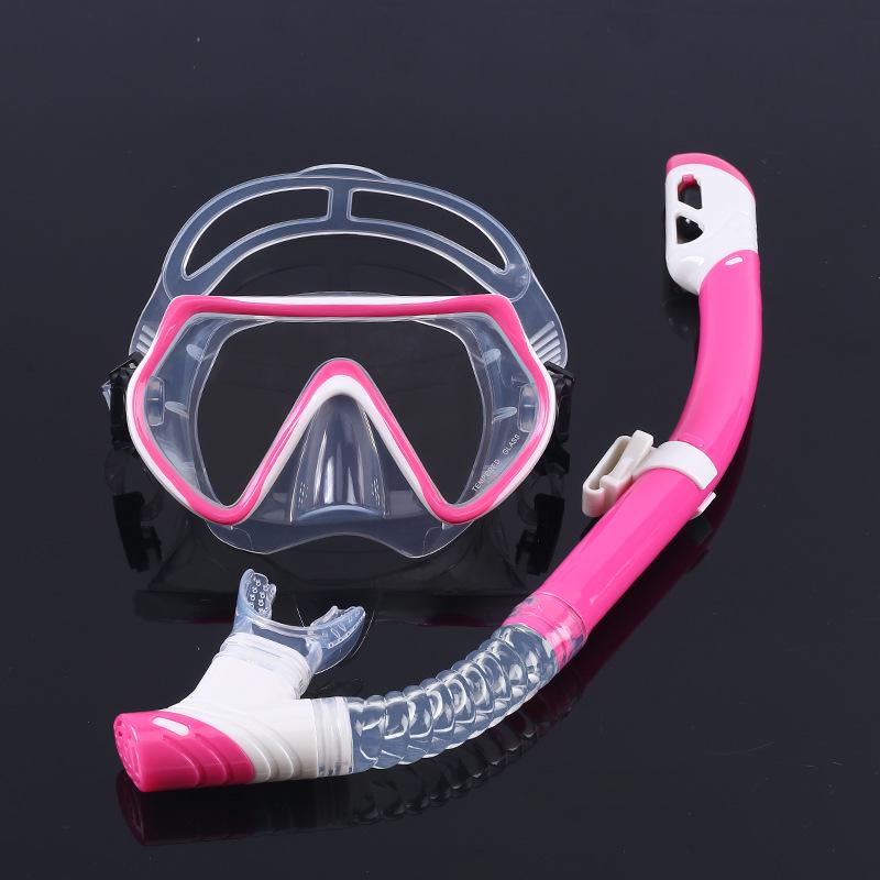 Maschera da Immersione in Silicone per Bambini e Adulti con Snorkel - Lente in Vetro Temperato HD, Montatura Grande