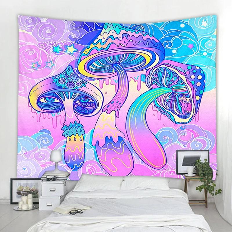 Art Deco Tapestry Witchcraft Living Room Decor Bedroom Indian Psychedelic Mushroom Mandala Wall
