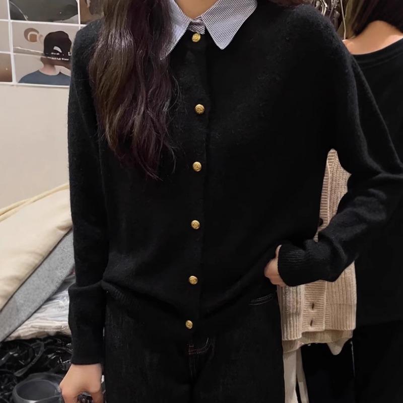 New Style Shirt Collar Stitching Sweater for Women Fashionable High-end Age-reducing Korean Style Design Top for Women In Spring and Autumn
