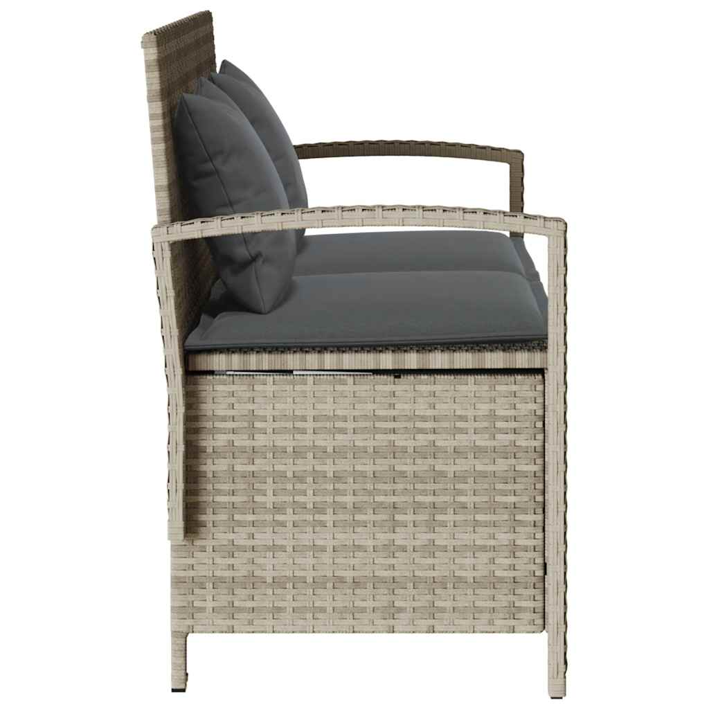 Garden Bench with Storage Space and Cushions Light Grey Poly Rattan
