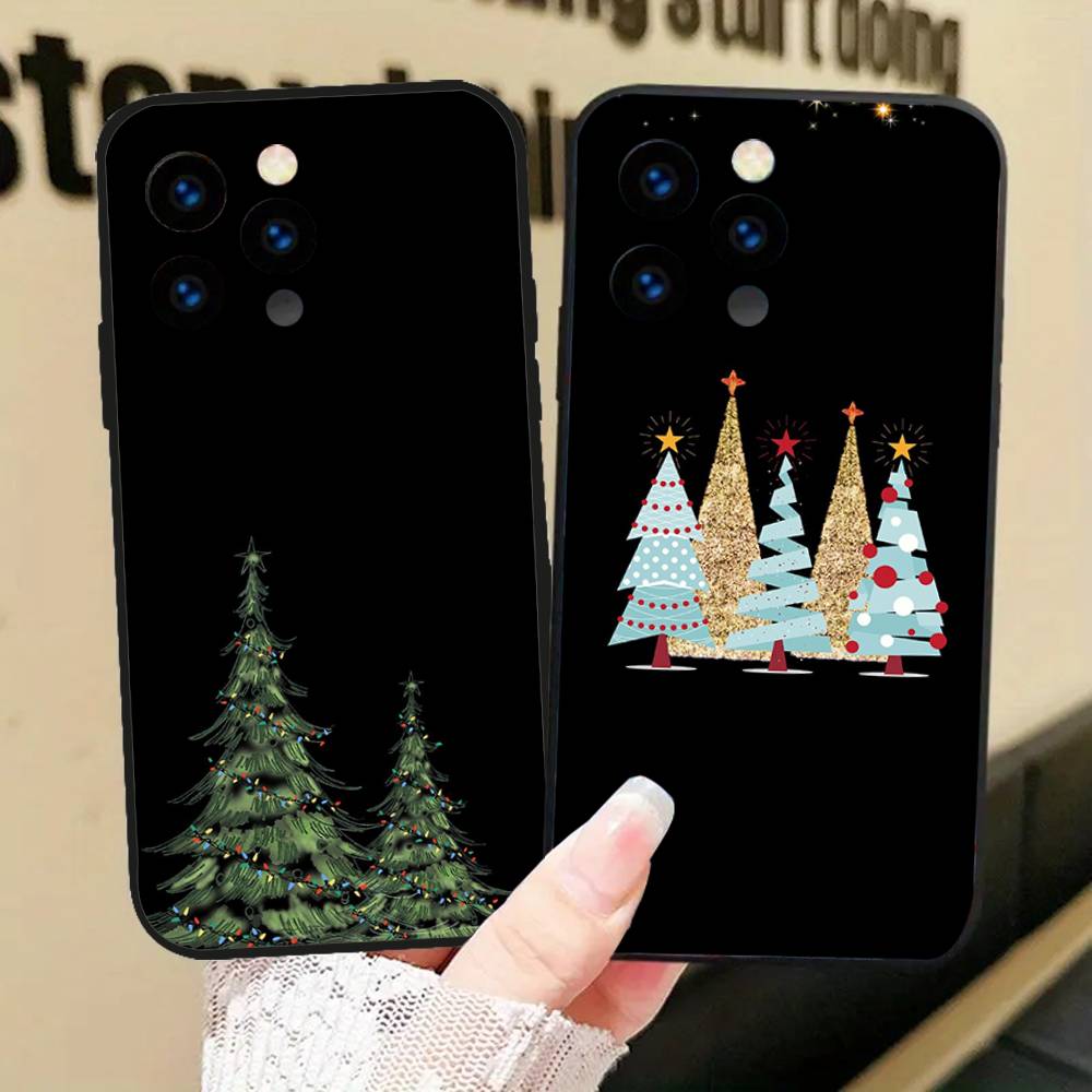 Merry Christmas Tree Phone Case For IPhone 17 Air 16 15 14 13 Pro Max 11 12 Black Silicone Cover