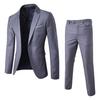 2Pcs/Set Suit Solid Lapel Long Sleeve Men Color Long Pants Set