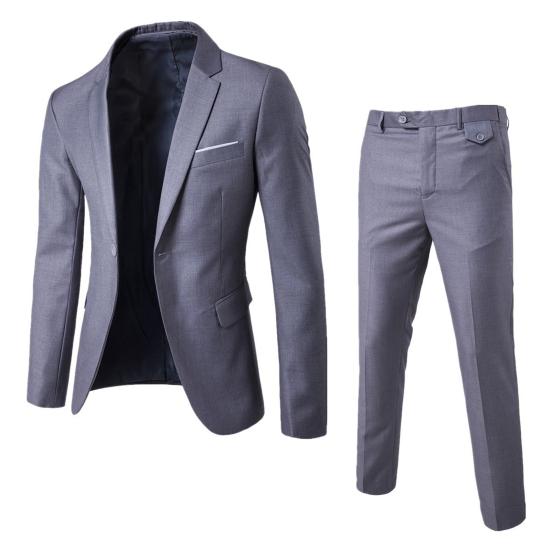 2Pcs/Set Suit Solid Lapel Long Sleeve Men Color Long Pants Set