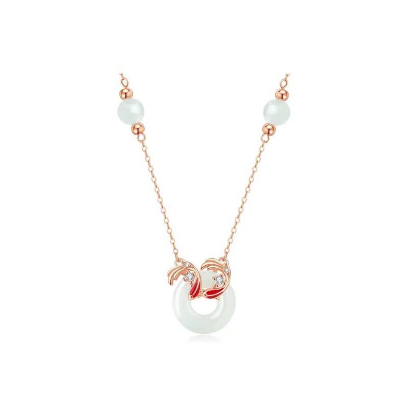 Auspicious Jade Koi Collarbone Necklace - Light Luxury Chinese Style Safety Buckle