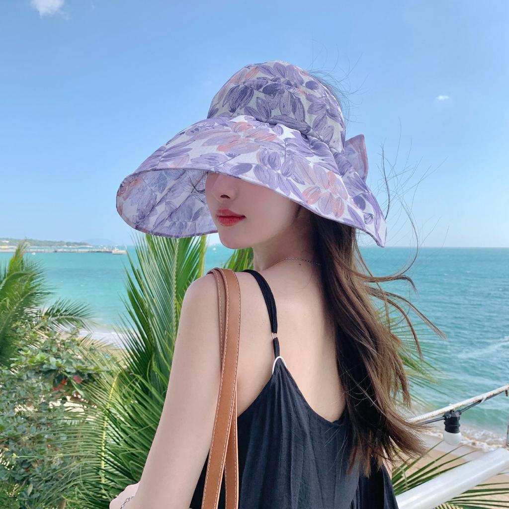 New bow empty top hat women's summer can tie ponytail sun hat sunscreen big eaves sun hat cool hat
