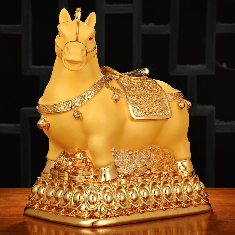 Wealth Gold Horse Money Tank Decoration Creative Money Tank Resin Crafts Home Living Room Tv Cabinet Decor Gifts Ornaments