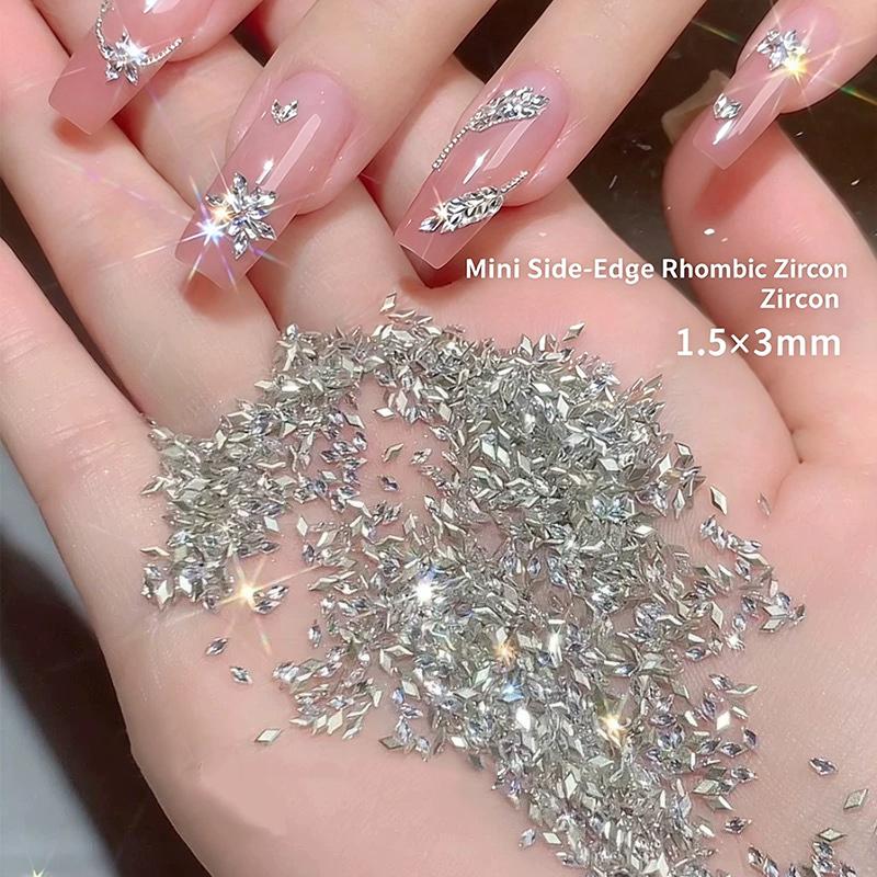 50Pcs Rhombus 3D Glitter Nail Decoration Diy Chic Tiny Crystal Ice-Transparent Mini Sparkle Nail Art Rhinestone