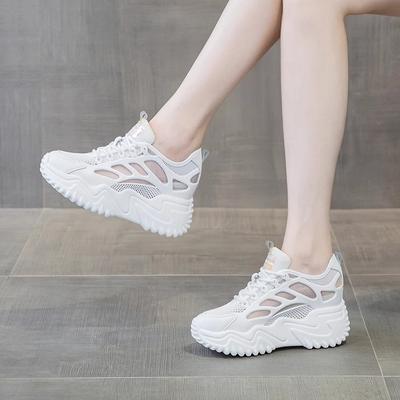 Mesh Hollow Breathable Dad Shoes Women's Summer 2025 New Thick-soled Heightening Thin Little White Shoes Sports Casual Net Shoes