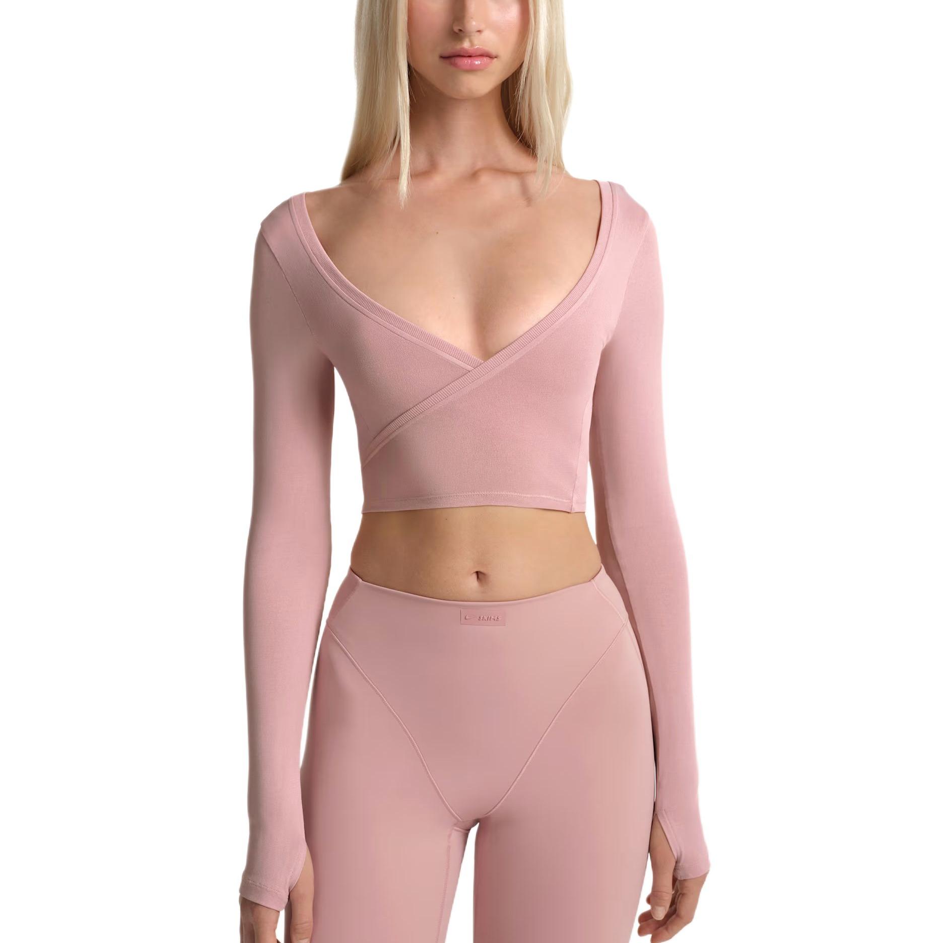 

Nike X Skims Stretch Knit Long Sleeve Wrap Lightweight V-Neck Crop Top Women tops LSLSL10088W-HIM S
