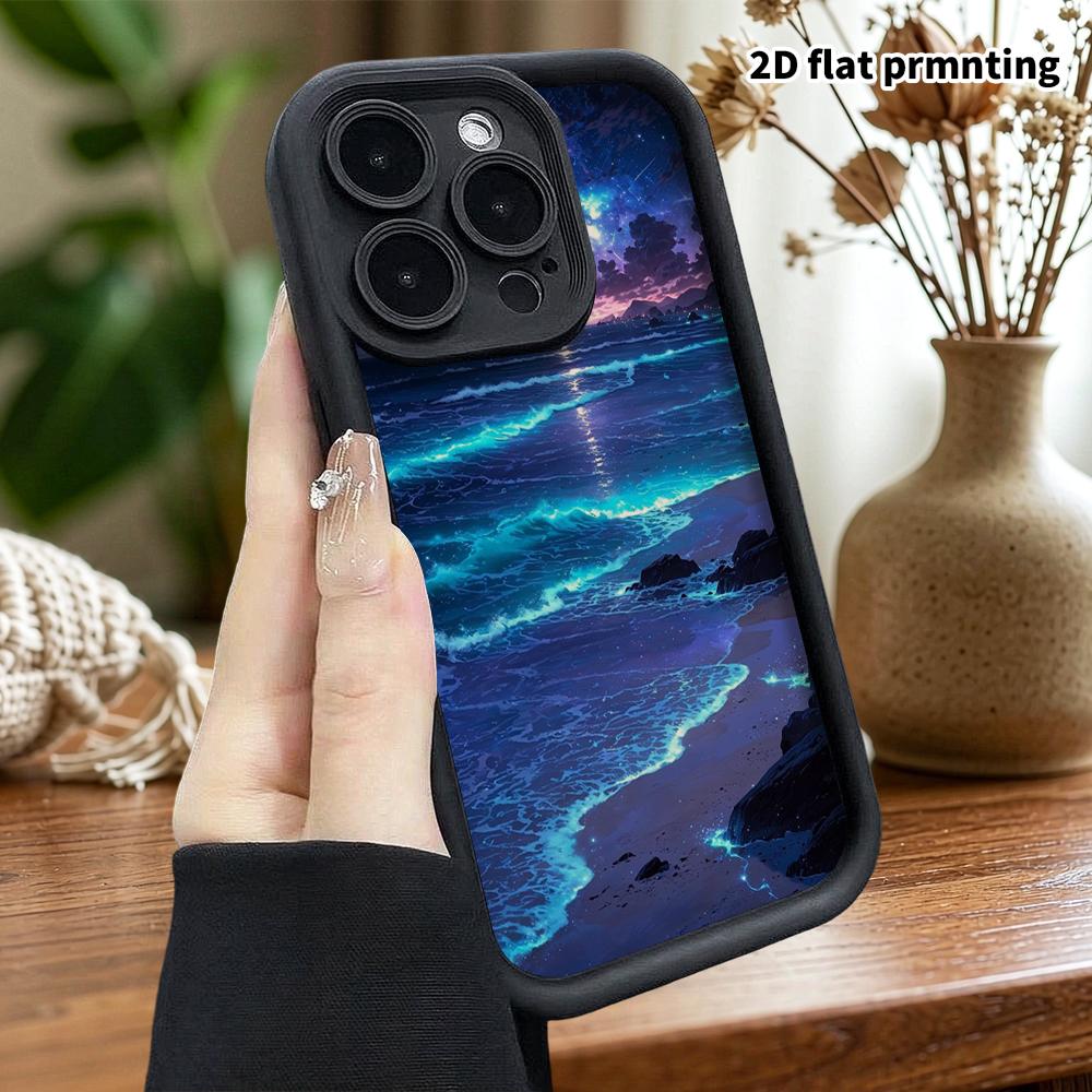 Phone Case: 2D Flat Design Suitable for iPhone 18, 17, 16, 15, 14, 13 Pro Stepped Protective Case, Starry Coast, Halloween Gift
