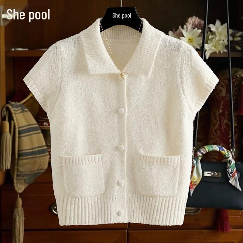 Women s Short Sleeve Lapel Knit Cardigan Top One Size