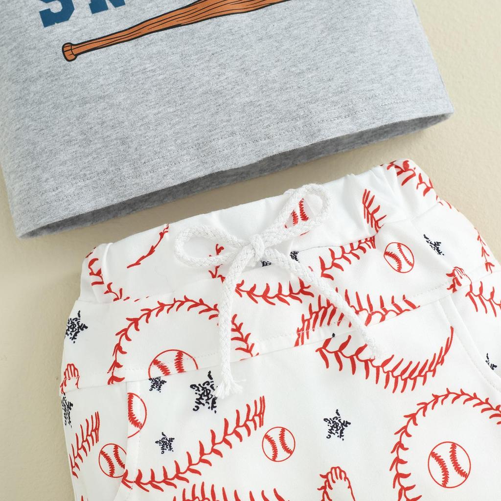 Småbarn gutteshortssett 3 6 12 18 24 måneder 3 år Brevtrykk Kortermet T-skjorte med rund hals og baseballmønster Shorts 2 stk.