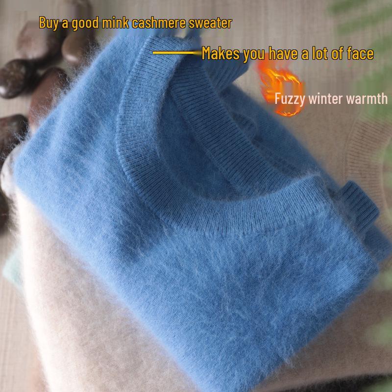 Men's Plus Size Cashmere Mink Velvet Round Neck Sweater - Thickened, Loose Fit for Autumn/Winter