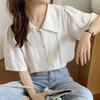 Navava Women Retro Romantic Sheering Big Collar Short Sleeve Blouse Shirt Nb3085