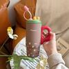 Großer Kaffeebecher für Damen Niedliche Edelstahl-Wasserflasche mit Strohhalm Teefilter Isoliert Auto Thermobecher 800ml