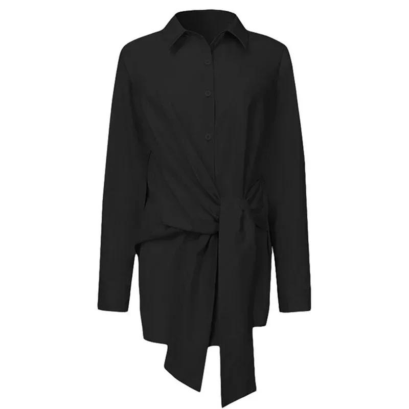 Camicia da Donna a Maniche Lunghe Bottoni Larga Bianca Bluse Lady Ufficio Eleganti Top in Cotone